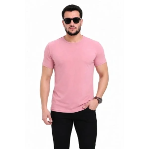 Erkek Basic Tişört Bisiklet Yaka Kısa Kol Günlük Yazlık Slim Fit T-Shirt - Pembe