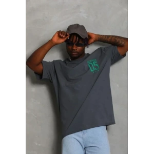 Erkek Baskılı T-Shirt Kısa Kol Bisiklet Yaka Regular Fit Rahat Kalıp Günlük Tişört - Füme