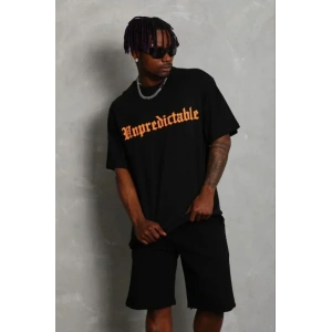 Erkek Baskılı T-Shirt Kısa Kol Bisiklet Yaka Regular Fit Rahat Kalıp Günlük Tişört - Siyah