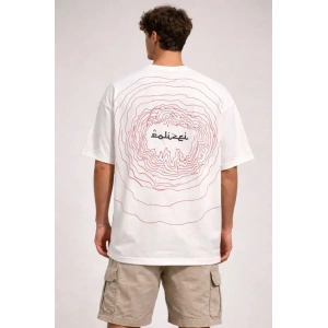 Erkek Bisiklet Yaka Baskılı Kısa Kollu Tişört Streetwear Günlük Basic Pamuklu T-shirt - Beyaz