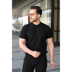 Erkek Bisiklet Yaka Petek Dokulu Kısa Kollu Triko Tişört