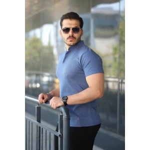 Erkek Hakim Yaka Dokuma Pamuklu Kumaş Kısa Kollu Tişört