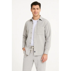 Erkek Kadife Oversize Takım – Gömlek Ve Pantolon İkili Set Füme Corduroy Şıklığı, Rahat Ve Zarif Duruş Yumuşak Dokulu Kadife Kumaş, Düğmeli Gömlek Üst Ve Lastikli Pantolon Alt Parça Ile Gün Boyu Konfor- Gri