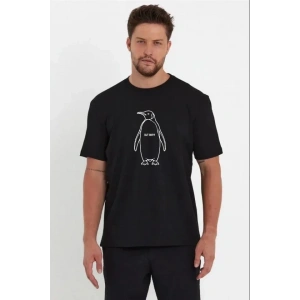 Erkek Nihilist Penguen Özel Tasarım Oversize Bisiklet Yaka Tişört - Siyah
