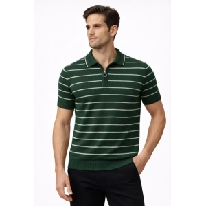 Erkek Triko Polo Yaka Fermuarlı Çizgili Tişört T-Shirt Yazlık Şık - Yeşil