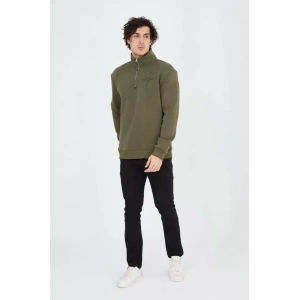 Erkek Yarım Fermuarlı Baskılı Sweat - Yeşil