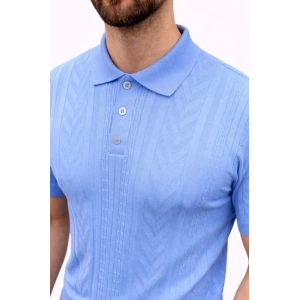 Erkek Yazlık Triko Tişört Kısa Kol Polo Yaka Düğmeli T-Shirt - Bebek Mavisi