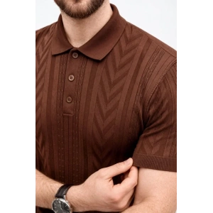 Erkek Yazlık Triko Tişört Kısa Kol Polo Yaka Düğmeli T-Shirt - Kahverengi