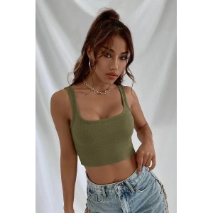 Fitilli Kalın Askılı Pamuklu Örme Crop Bej