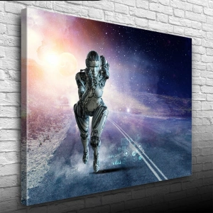 Futuristik , İnsansı Robot , Mavi Tonlar Kanvas Tablo 50 x 70