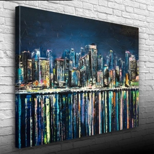 Gökdelenler ve Suya Yansıması Kanvas Tablo 50 x 70