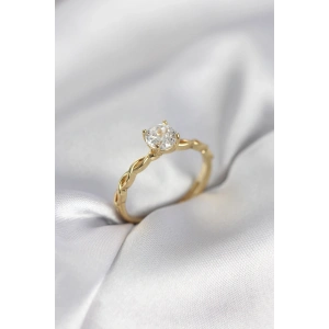 Gold Renk Sarmal Zincir Model Tek Taş Model Zirkon Taşlı Kadın Yüzük