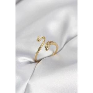 Gold Renk Yılan Model Zirkon Taşlı Kadın Yüzük