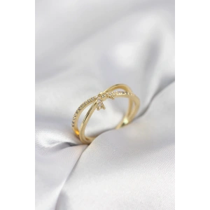 Gold Renk Zirkon Taşlı Fiyonk Model Kadın Yüzük
