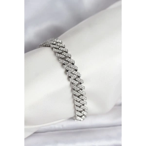 Gümüş Renk Pirinç Cuba Chain Gurmet Bileklik