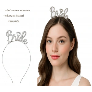 Gümüş Renkli Taşlı “Bride” Gelin Tacı