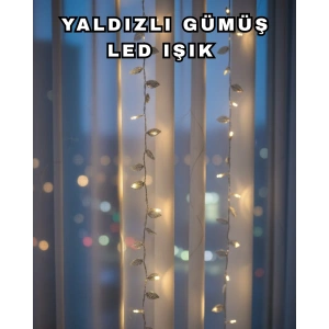 Gümüş Yaprak Tasarımlı LED Işık Pilli Ev ve Vitrin Dekoru