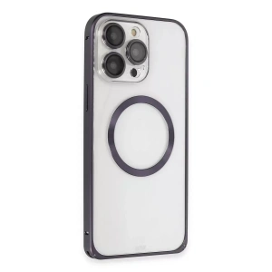 iPhone 14 Pro Kılıf Metal Bumper Magneticsafe Kapak - Derin Mor