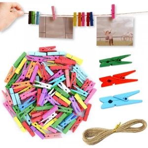 İpli Mini Mandal Seti - 50li Paket - Karışık Renkli Set