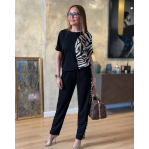 Kadın Kısa Kollu Bisiklet Yaka Zebra Desen Bluz Ve Pantolon Ikili Takım