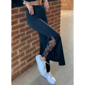 Kadın Dantel Eklemeli Ispanyol Paça Scuba Tayt Pantalon