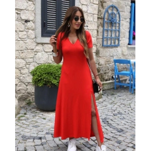 Kadın Kısa Kollu V Yakalı Maksi Boy Viskon Elbise