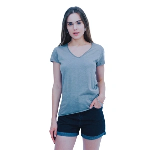 Kadın V Yaka Basic Pamuklu T-Shirt Siyah