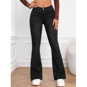 Kadın Yüksek Bel Cepli İspanyol Paçalı Kot Jeans Pantolon