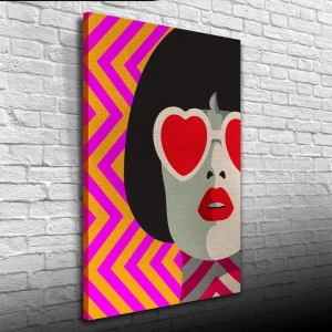 Kırmızı Gözlüklü Kadın Kanvas Tablo 50 x 70