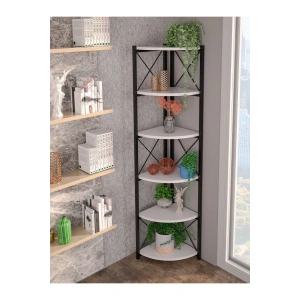 Kitaplık Çiçeklik 6 Raflı Beyaz Çok Amaçlı Stand Altı Bölmeli 160*30*43