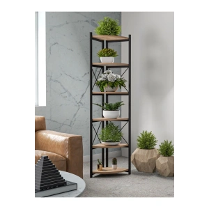 Kitaplık Çiçeklik 6 Raflı Ceviz Çok Amaçlı Stand Altı Bölmeli 160*30*43