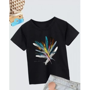 Kız Çocuk Baskılı T-Shirt- Siyah