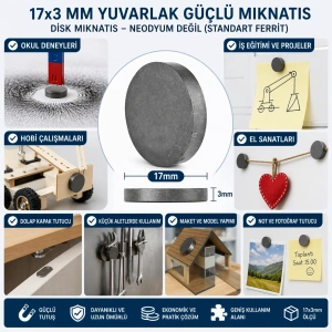 Mıknatıs 17x3 mm Yuvarlak Güçlü Mıknatıs Disk Mıknatıs