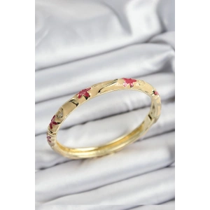 Mineli Pirinç Pembe Ve Krem Çiçek Motifli Gold Renk Kadın Kelepçe