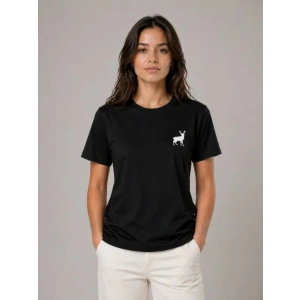 Minimal Geyik Logolu Tişört Bisiklet Yaka Kısa Kol Yazlık T-Shirt - Siyah