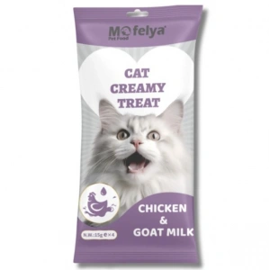 Mofelya Yüksek Proteinli Tavuklu & Keçi Sürlü Krem Kedi Ödül Maması 15 gr 4lü