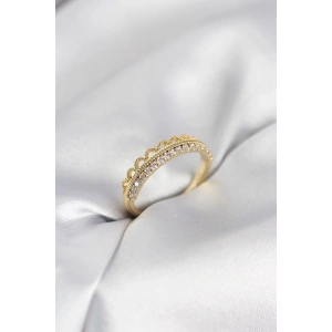 Motif Desenli Gold Renk Zirkon Taşlı Kadın Yüzük