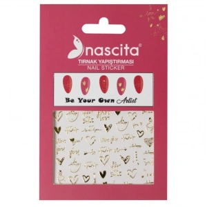 Nascita Tırnak Üstü Sticker Gold Kalp Temalı