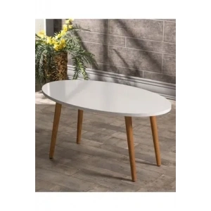 Orta Sehpa Ahşap Torna Ayak Elips Krem