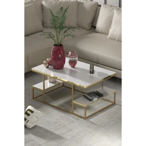 Orta Sehpa Delux Raflı Gold Beyaz
