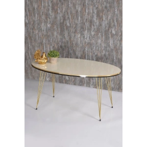 Orta Sehpa Elips Çift Gold Krem Tel Ayak