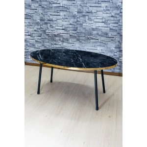 Orta Sehpa Elips Siyah Metal Ayak Bendir Altın