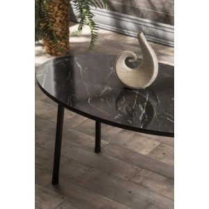 Orta Sehpa Metal Ayak Elips Siyah Mermer Desen