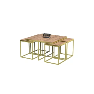 Orta Sehpa Ve Zigon Sehpa 5li Lüx Set Altın Ceviz