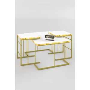 ORTA SEHPA VE ZİGON SEHPA SOLO SET GOLD BEYAZ