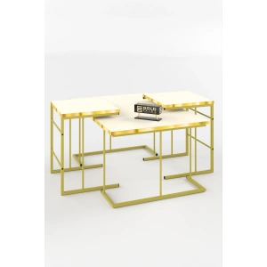 ORTA SEHPA VE ZİGON SEHPA SOLO SET GOLD KREM