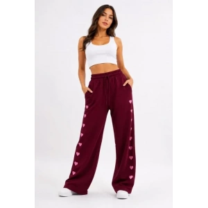 Osy Modal Yumuşak Dokulu Nakışlı Cepli Oversize Bol Paça Eşofman Altı - Bordo