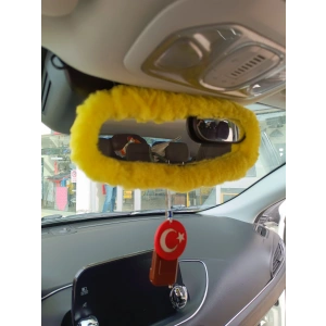 Peluş Dikiz Ayna Kılıfı Süs Sarı