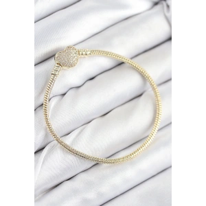 Pirinç Charm Zirkon Taşlı Kalp Model Gold Renk Kadın Bileklik