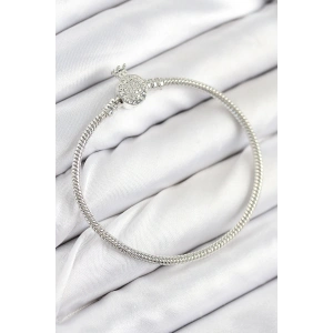 Pirinç Charm Zirkon Taşlı Taç Model Gümüş Renk Kadın Bileklik